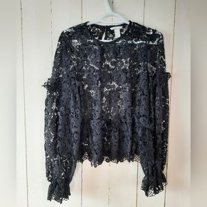 Broderie anglaise black lace peplum top